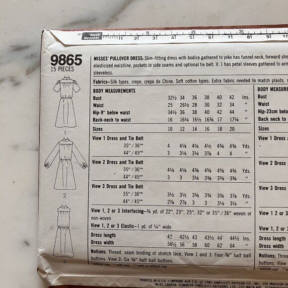 Vintage 1980 Simplicity Pattern 9865 Women’s Pullover Dress Size 14 Uncut - Picture 5 of 7